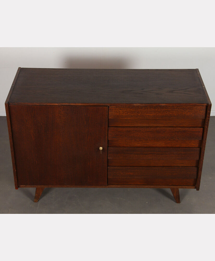 Vintage chest of drawers in stained oak model U-458 by Jiri Jiroutek, 1960