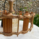 Rattan wood and glass pendant light 1970