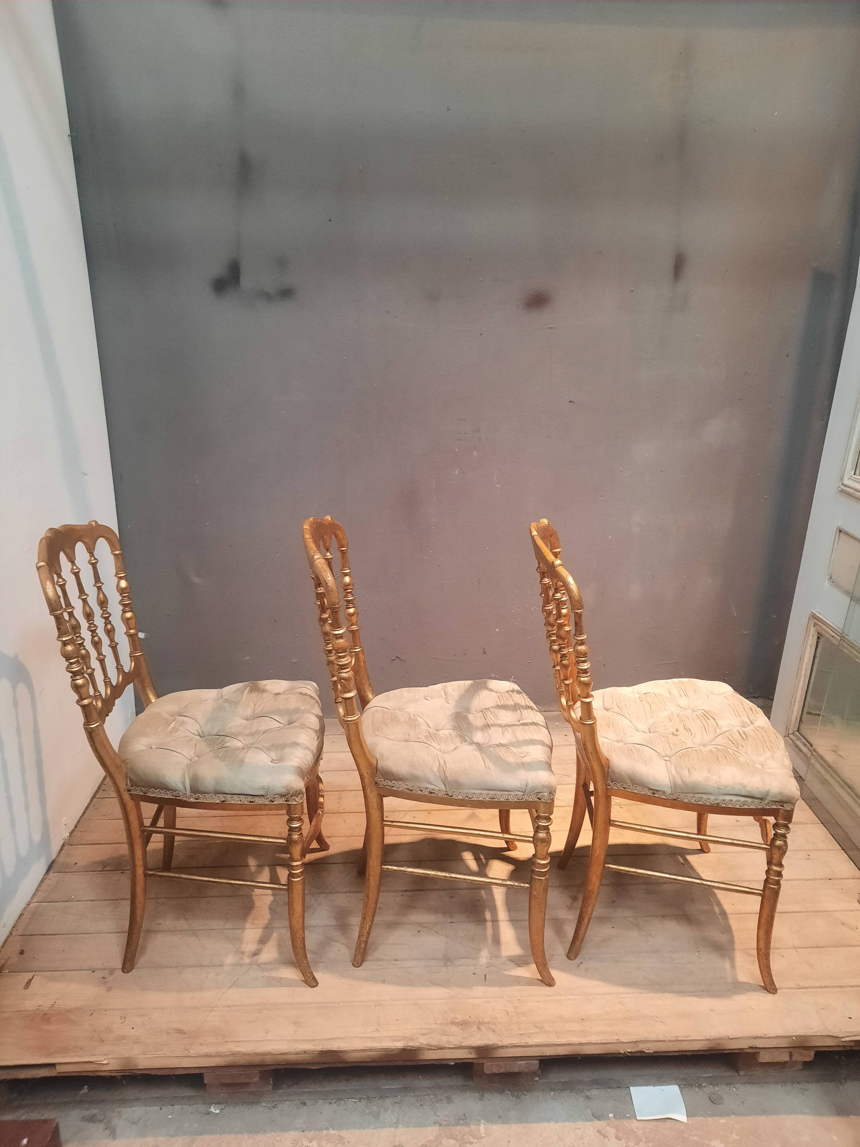 Set of 3 Napoleon III chairs in gilded wood