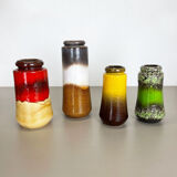 Set of Four 1970s Pottery Fat Lava "multicolor" Vases Made by Scheurich, Germany