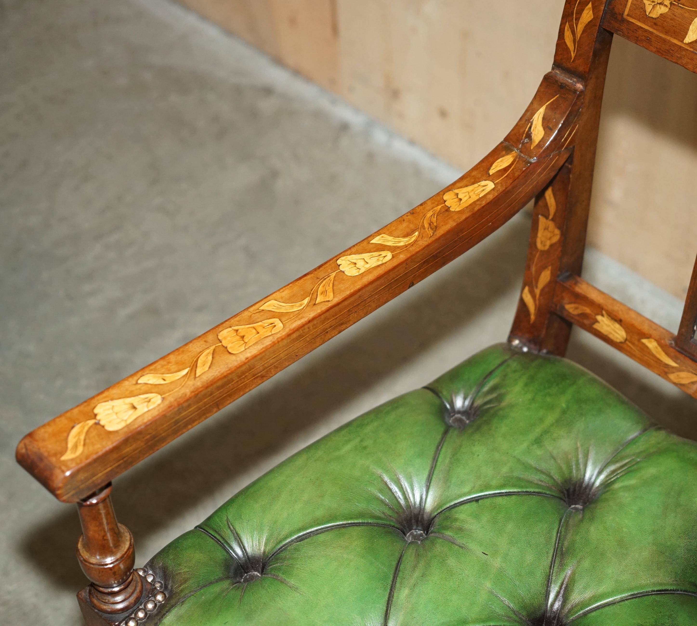 Chesterfield leather office chair with Dutch marquetry