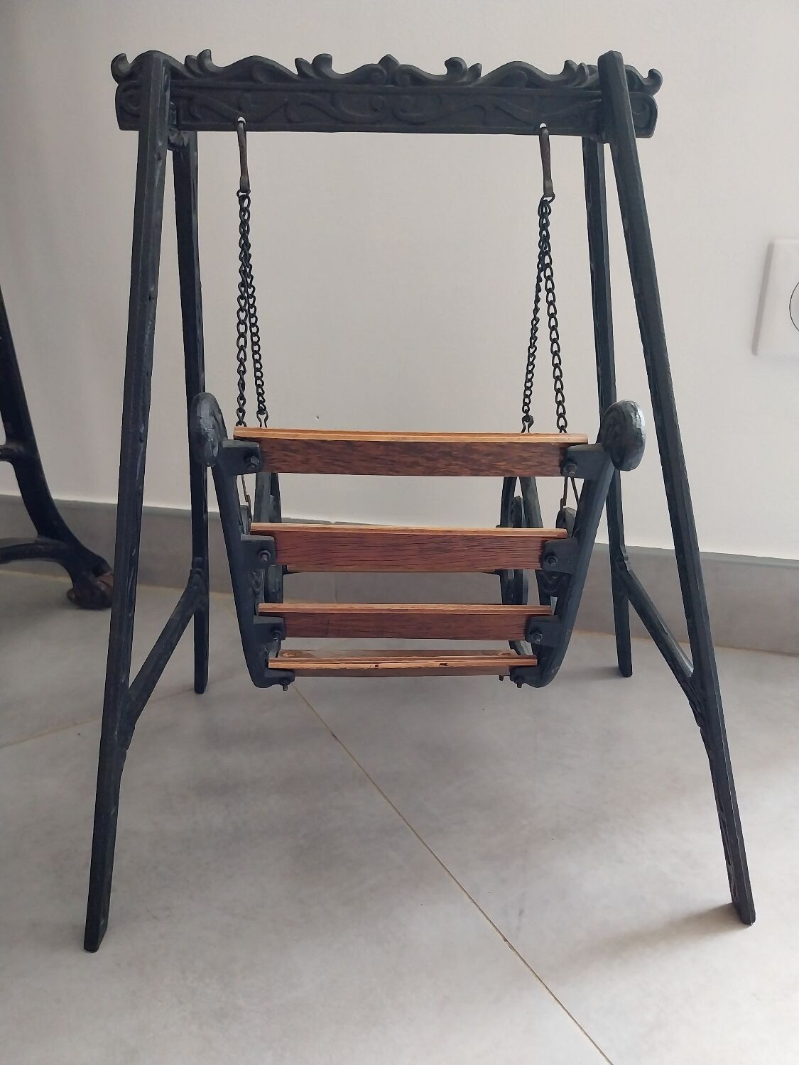Wooden swing desk and porcelain dolls