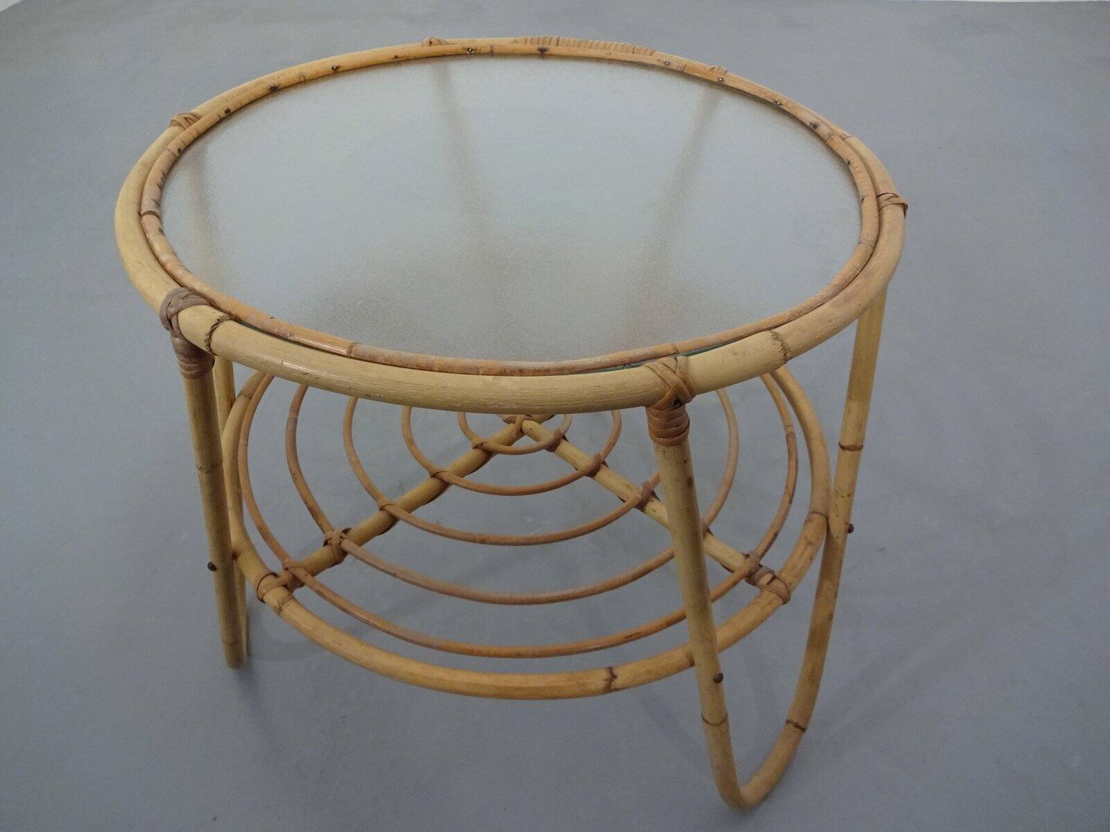 Italian Bamboo & Glass Coffee Table, 1950s
