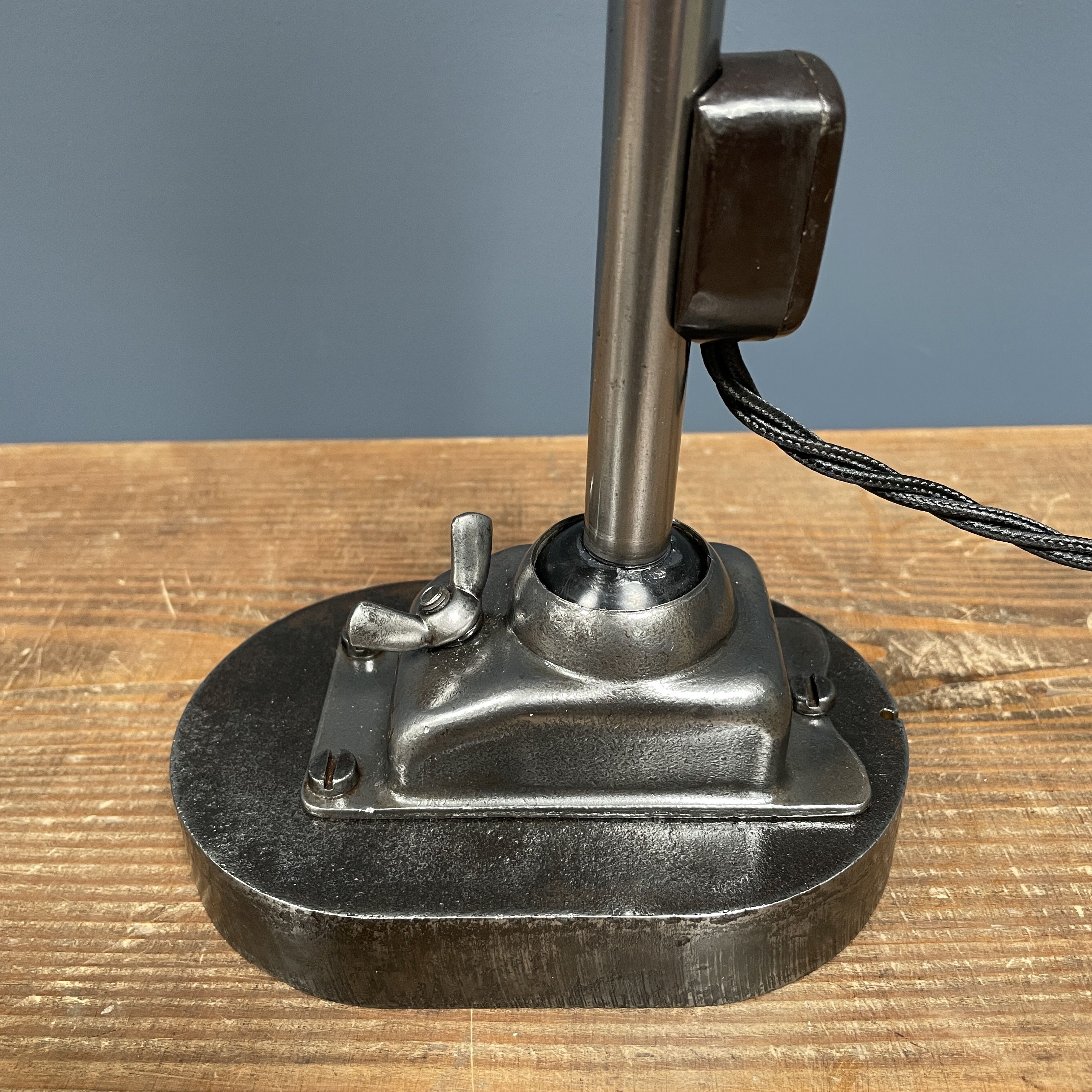 Polished Kaiser idell model 6726 workshop table lamp from the 1930s