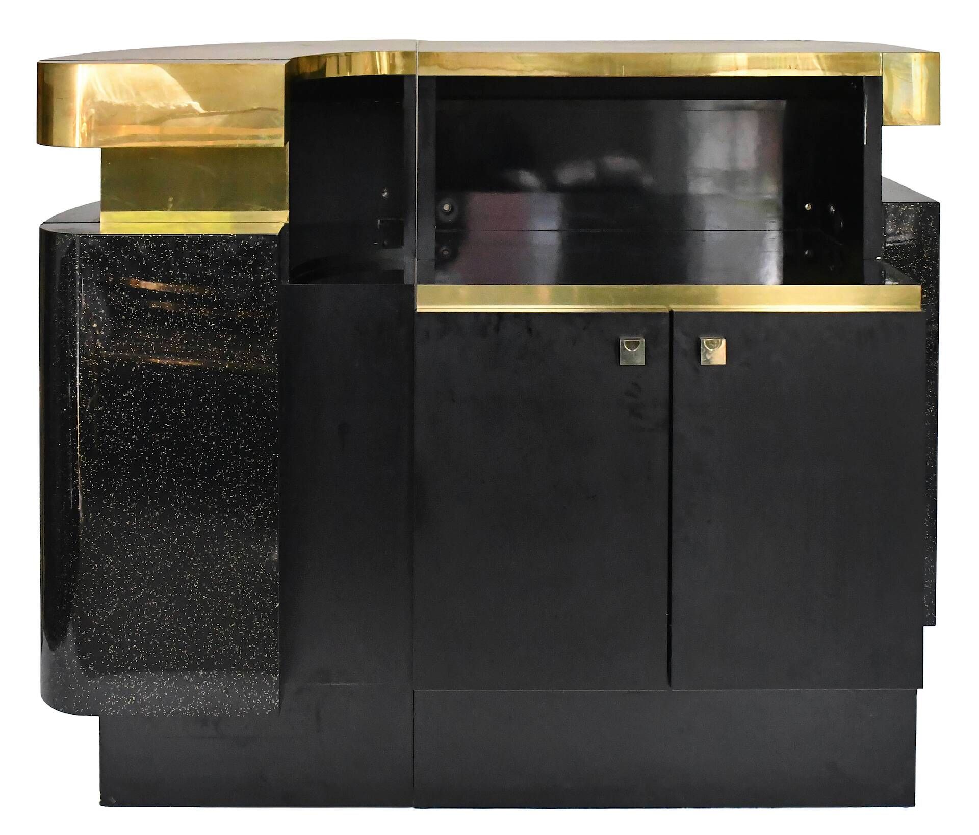 Large bar in black lacquer and gilded brass by Jean-Claude Mahey