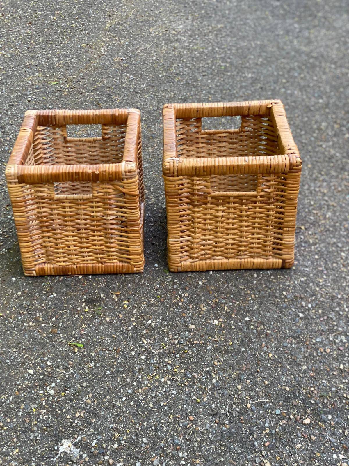 2 storage boxes in woven rattan and wicker, IKEA Branas style.