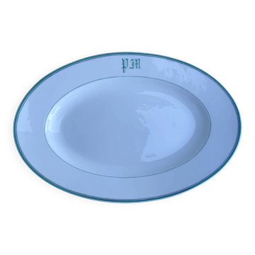 Plat ovale ancien monogramme vert