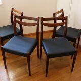 4 Scandinavian chairs in wood and faux leather, 1970.