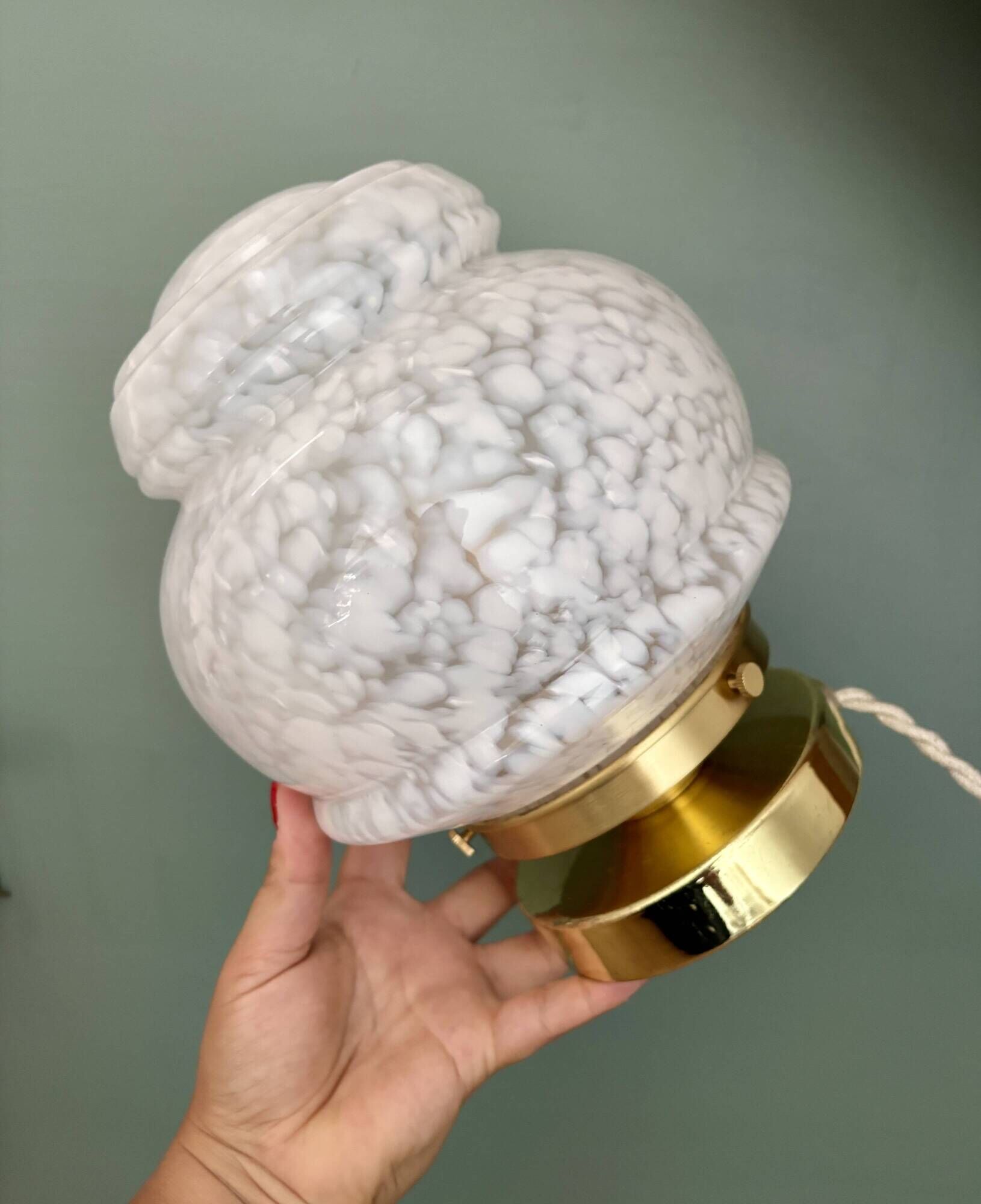 Vintage Art Deco globe table lamp in white Clichy glass