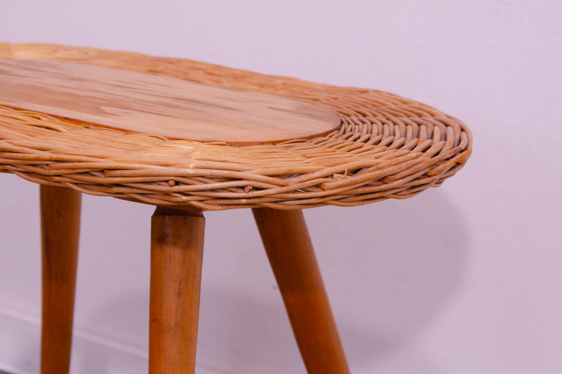 Mid century rattan stool by Jan Kalous for ÚLUV, 1960´s, Czechoslovakia