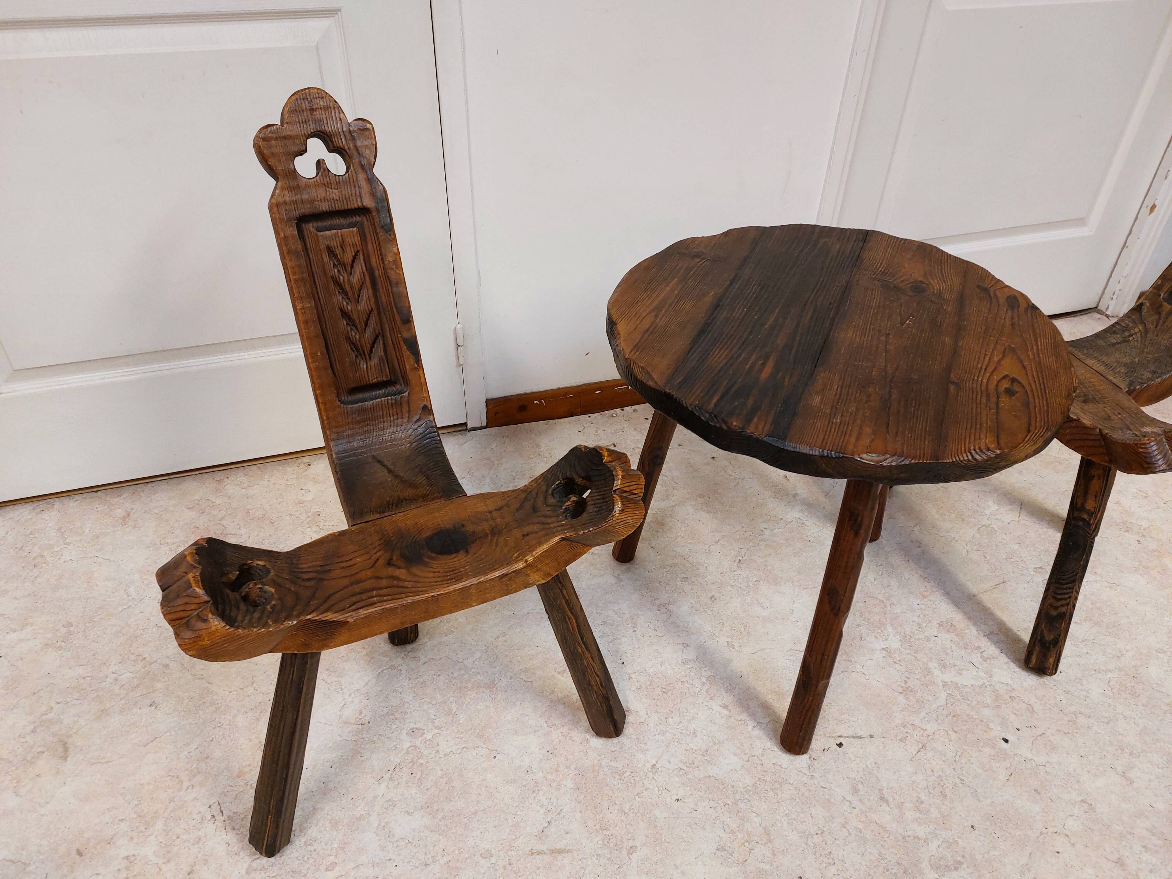 Coffee set coffee table and tripod low chairs - Spanish brutalist design - 1950s