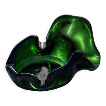 Sculptural ashtray in emerald green glass