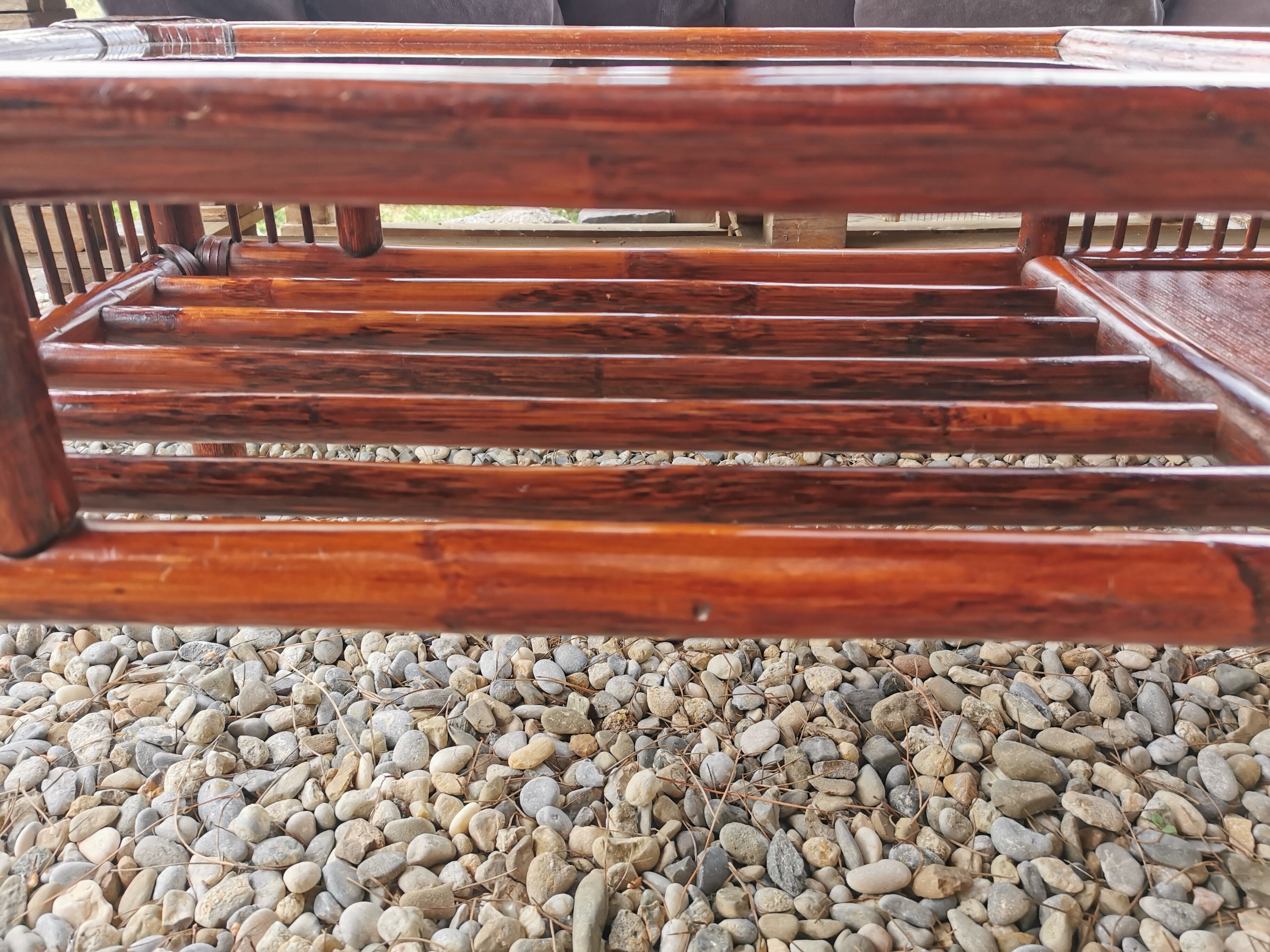 Vintage bamboo and leather coffee table
