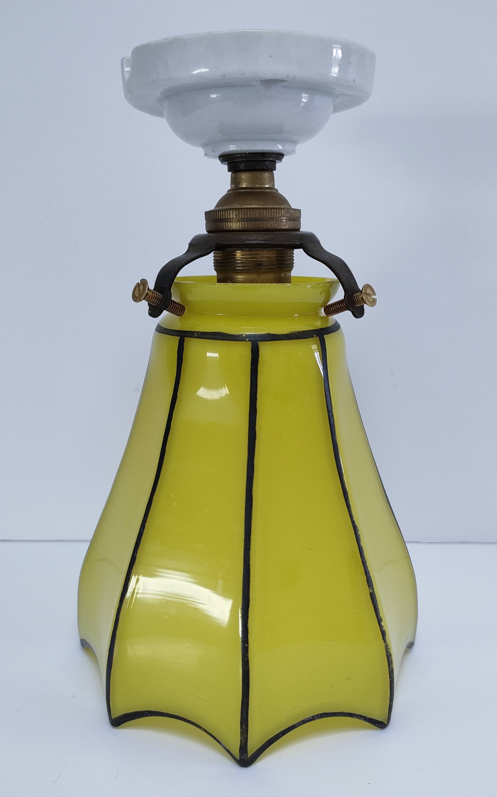 Yellow glass porcelain lamp, early 20th century