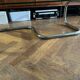 1970s design coffee table in rectangular glass with chrome legs