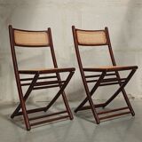 Folding chairs in wood and cane, 80's