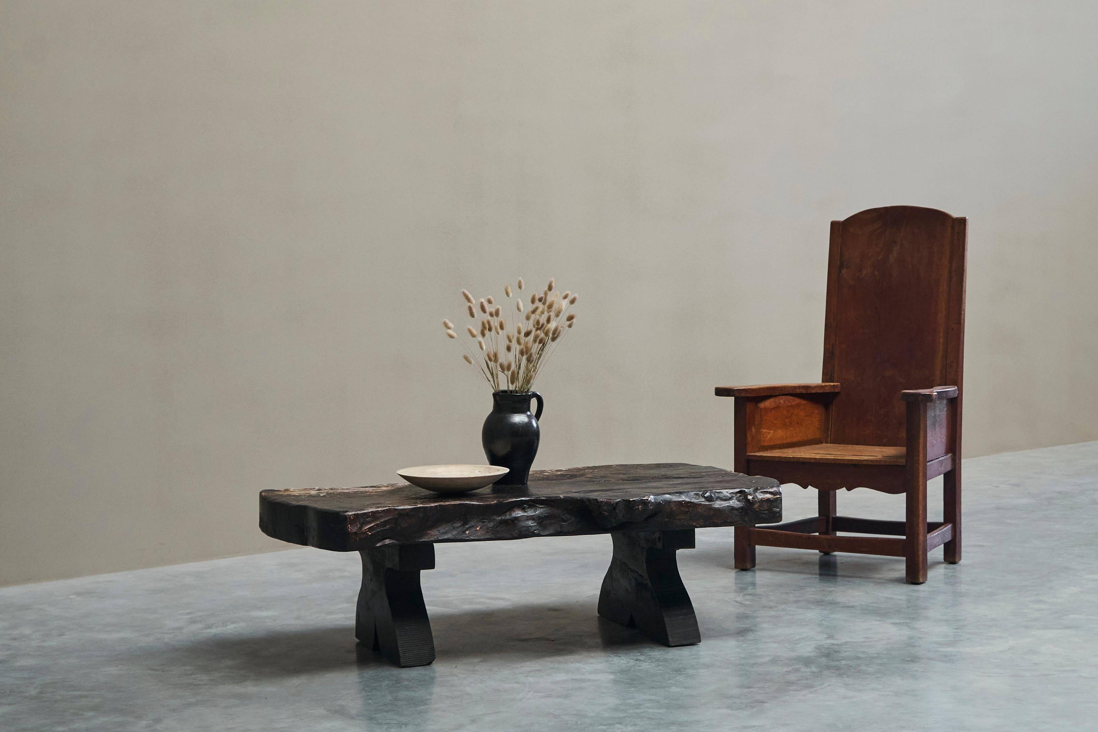 Antique solid oak armchair, 19th-century farmer style.