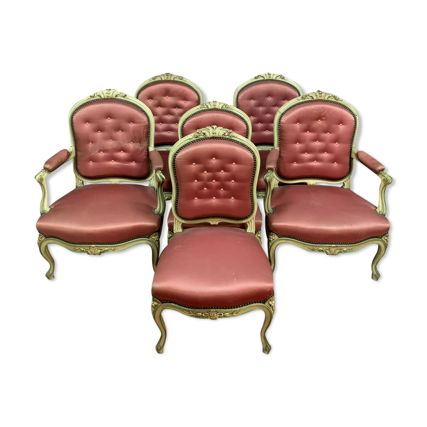 Louis Xv Lounge Furniture In Laque Wood Including 4 Armchairs And 2 Chairs Selency