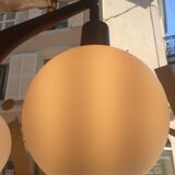 Scandinavian boomerang chandelier in opaline teak