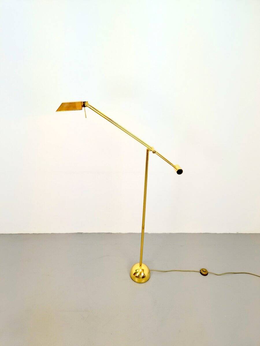 Brass Balance Reading Floor Lamp from Sölken Leuchten, 1980s