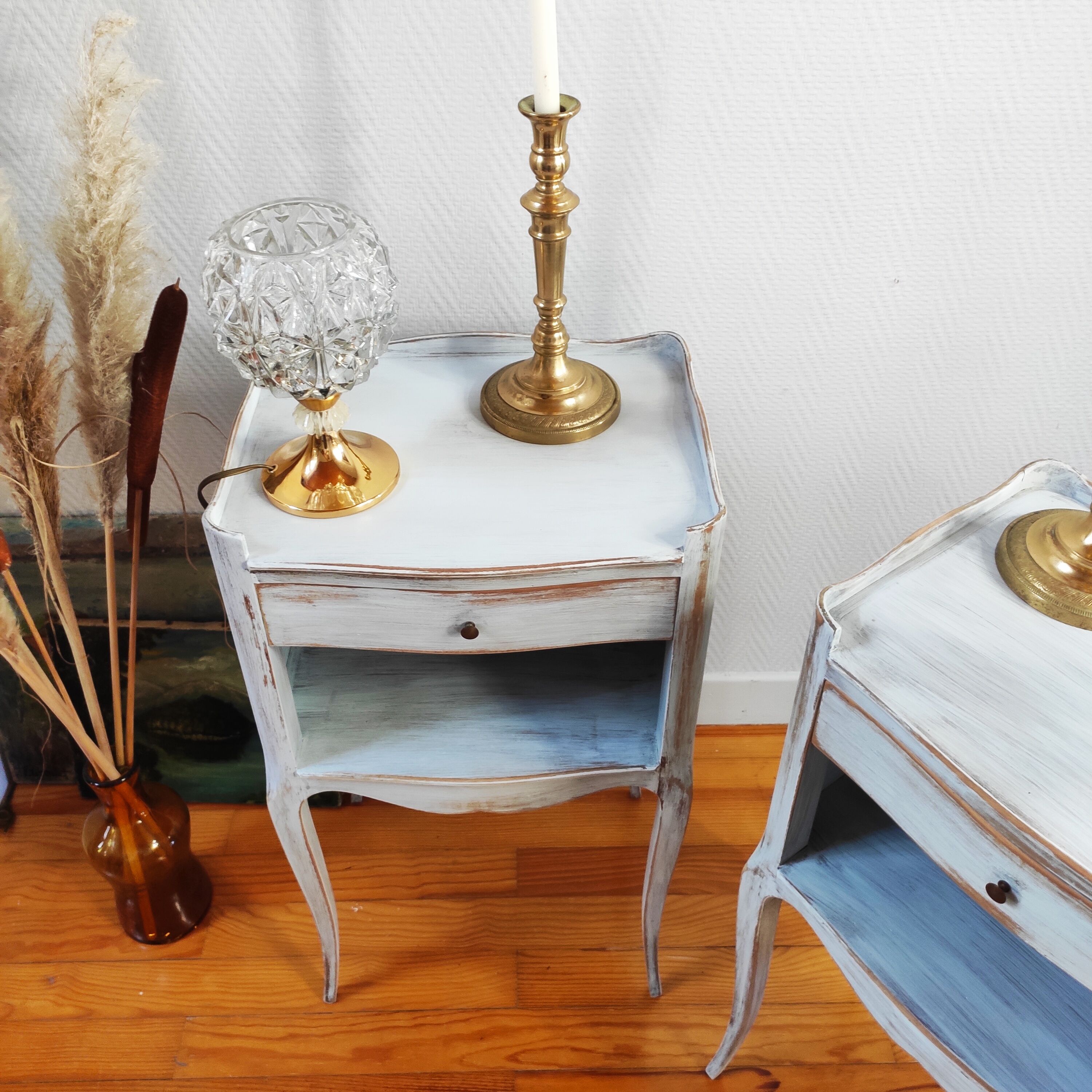 Pair of patinated bedside tables
