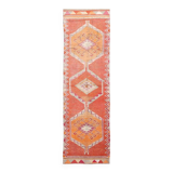 3x11 Runner Coral Red Vintage Runner Rug, Wool Corridor Rug, 94x329Cm