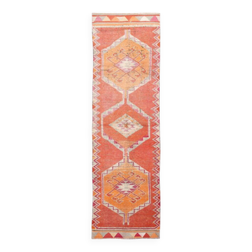 3x11 Runner Coral Red Vintage Runner Rug, Wool Corridor Rug, 94x329Cm