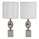 Paire de lampes en laiton argenté. Années 1970.