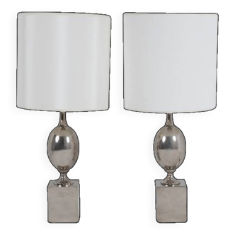 Pair of silver-plated brass lamps. 1970s.