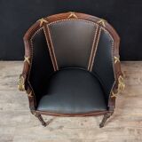 Louis XVI style office chair in mahogany and gilded bronze