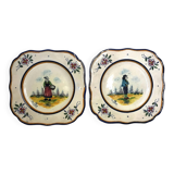 Quimper HB two square plates of Breton peasants from the early 20th century