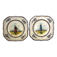 Quimper HB two square plates of Breton peasants from the early 20th century