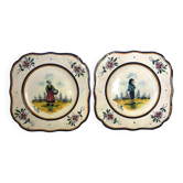 Quimper HB deux assiettes carrées paysans bretons début XXème
