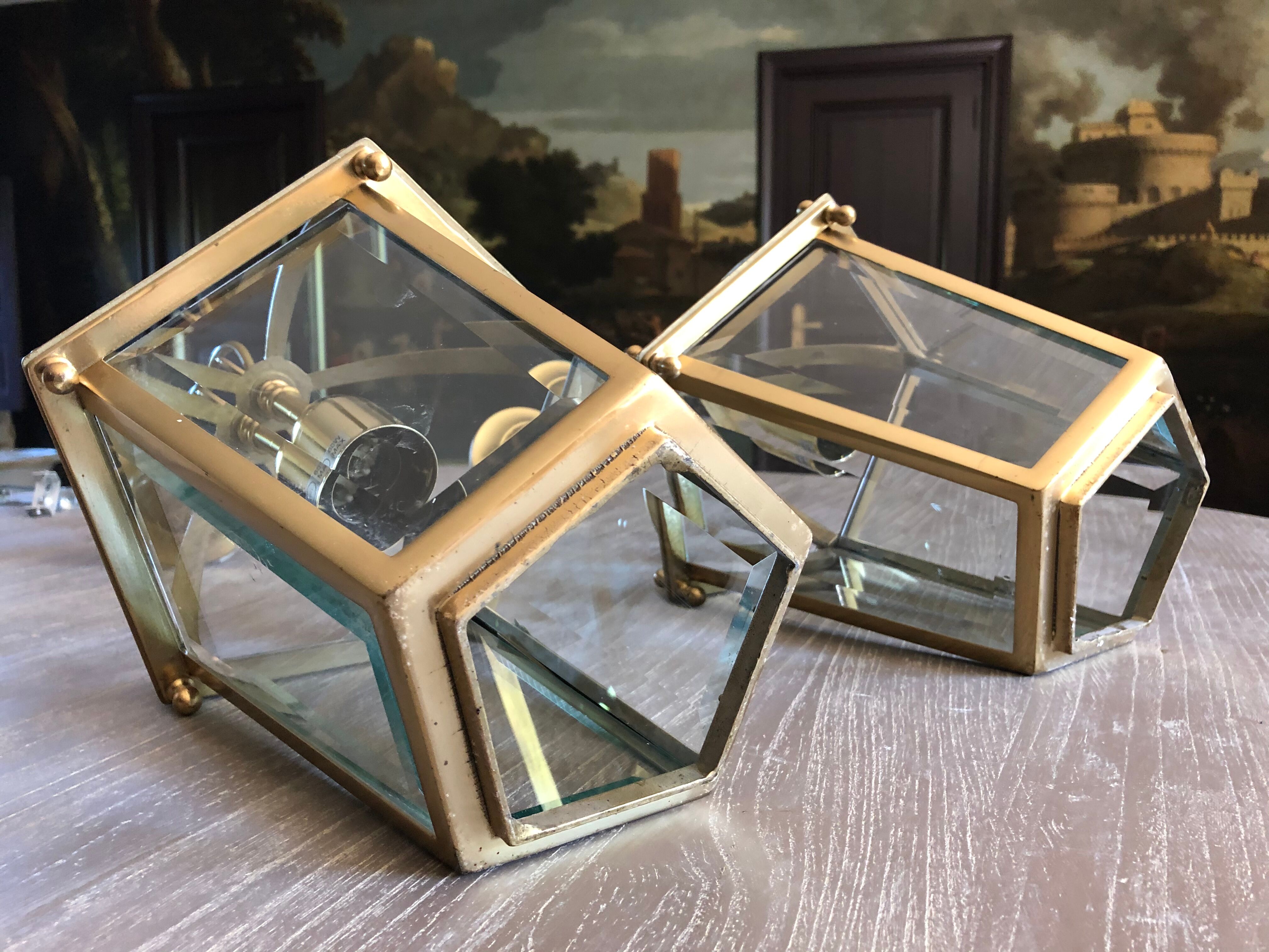 Brass lantern lamps and glass