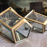 Paire de lampes lanternes laiton et verre