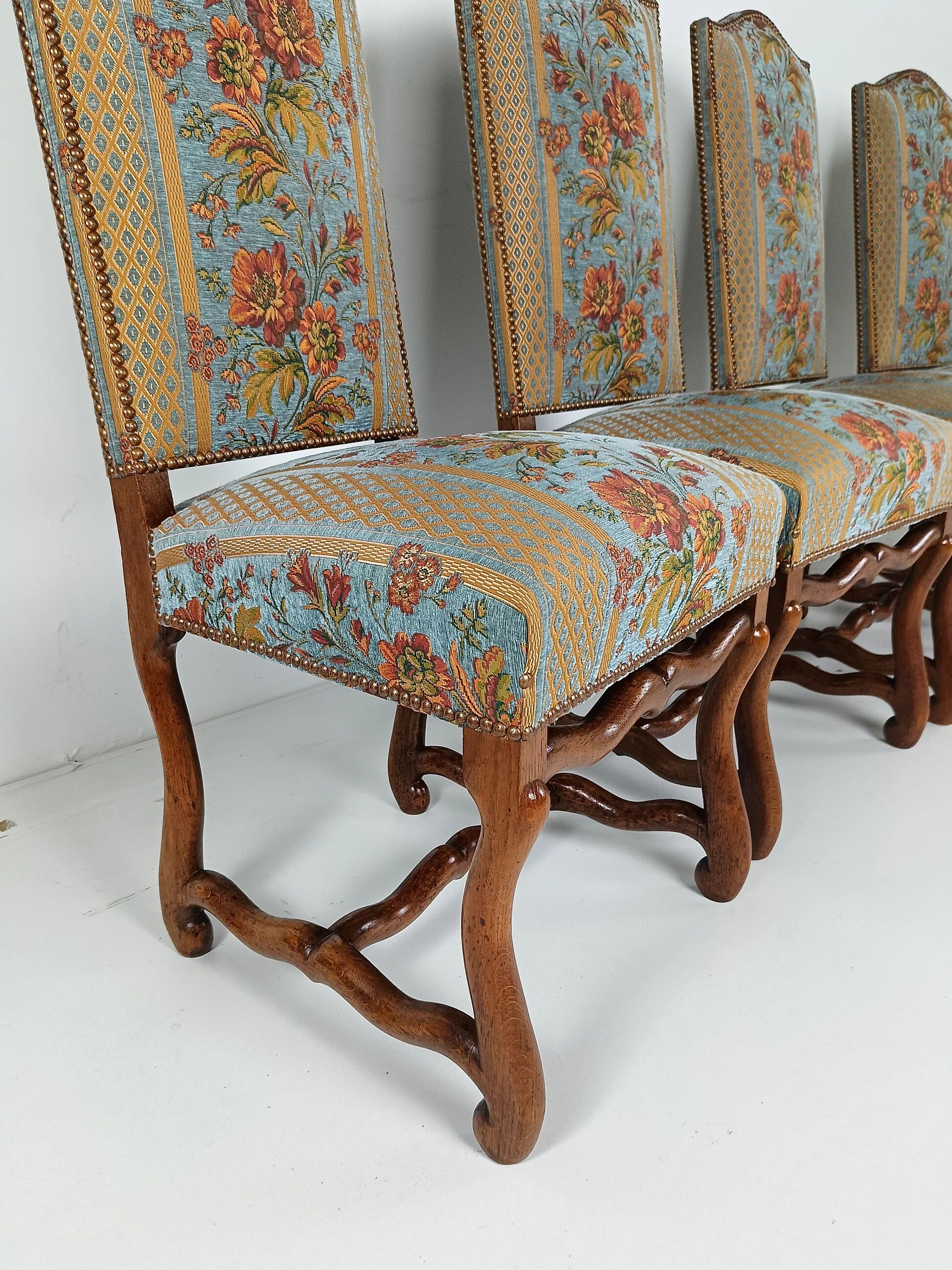 Beech Os De Mouton tapestry chairs (set of 6)