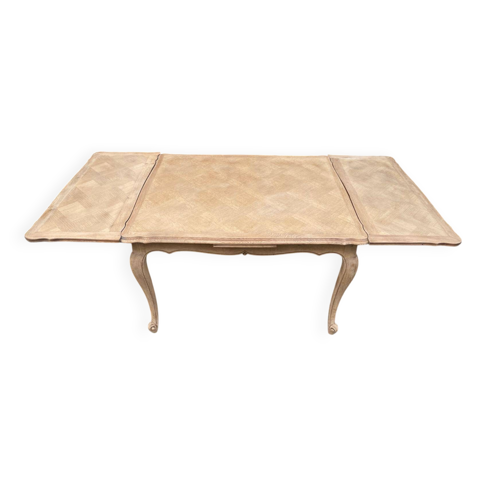 Table à manger extensible Louis XV bois massif chêne et marqueterie 200cm
