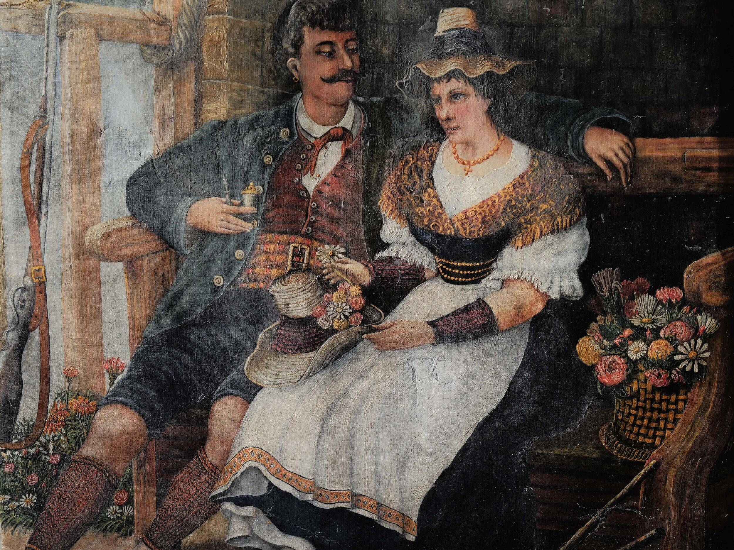 Painting, Bavarian couple, Oil on canvas, 1880