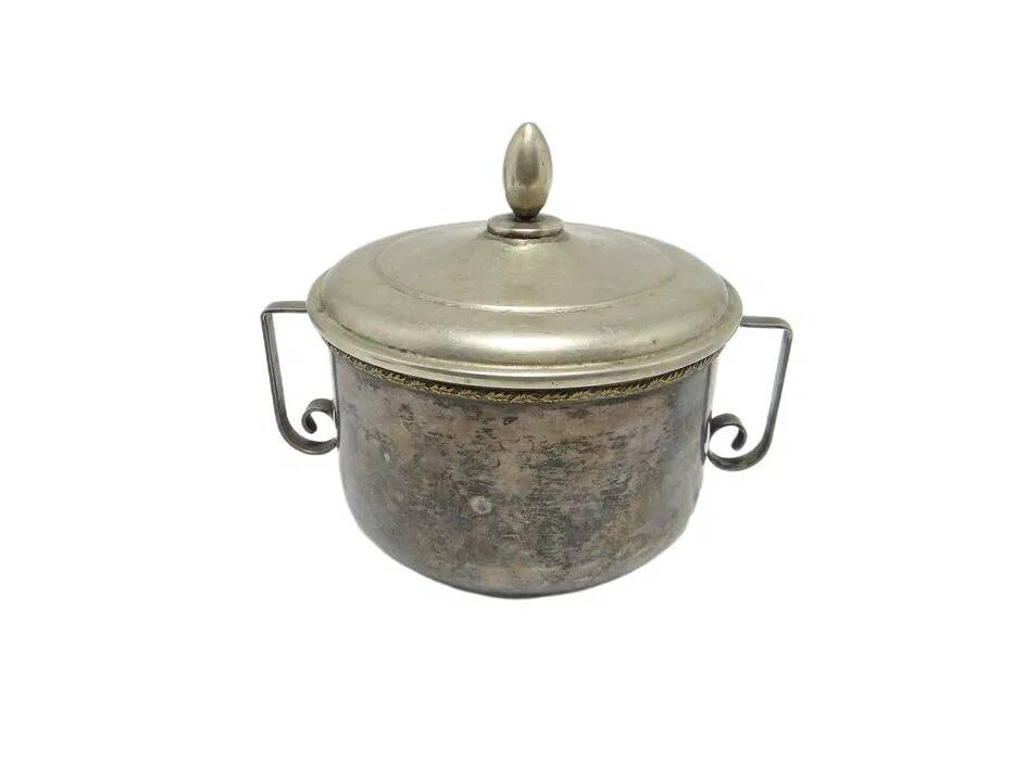 ABU Sugar Bowl, mid-century modern, silver-plated brass, Poland, 1960s