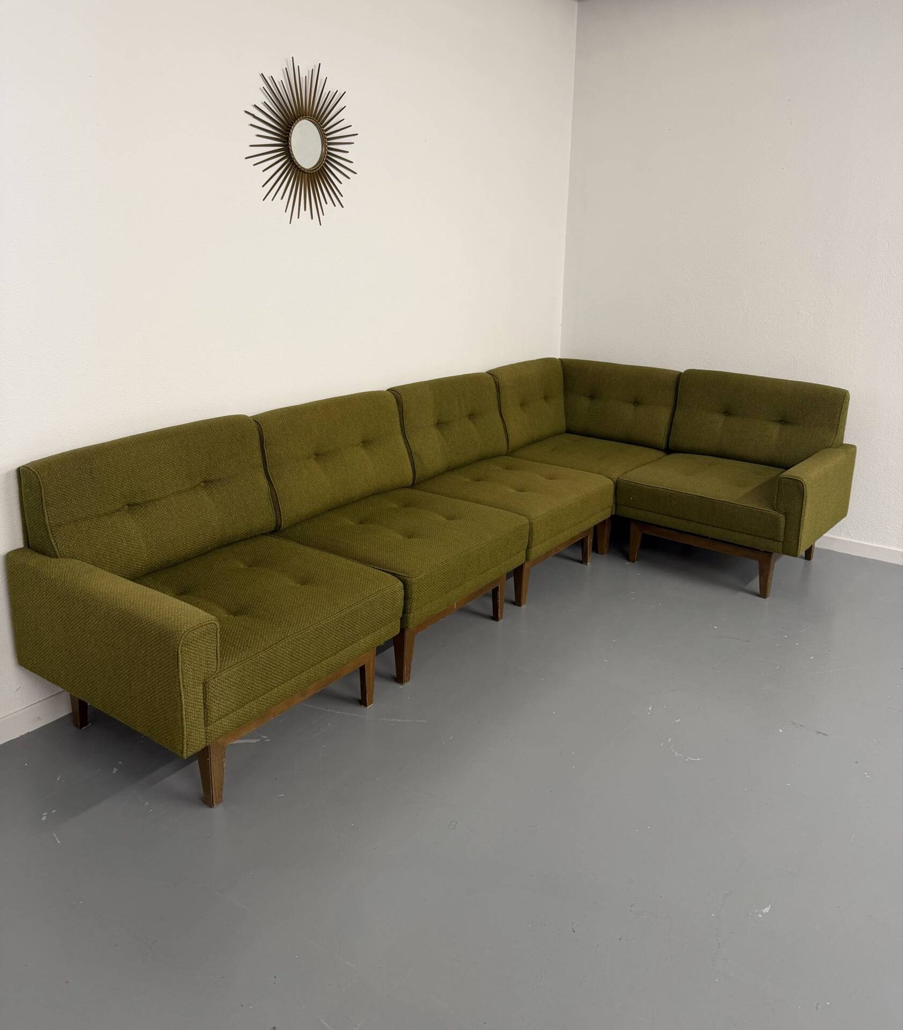 Vintage modular Scandinavian design green fabric corner sofa 1960s