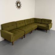 Vintage modular Scandinavian design green fabric corner sofa 1960s