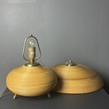 Pencil Reed Rattan Bamboo and Brass Mushroom Table Lamp, Italy, 1970s