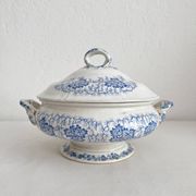 Antique ironstone tureen “Flora Lichen” Creil and Montereau