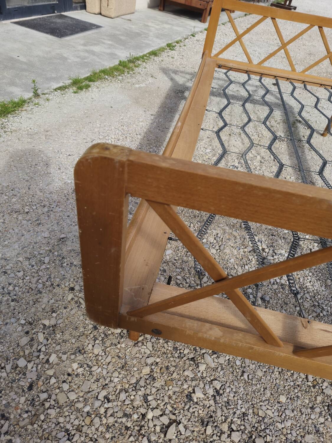 Vintage bed with compass feet from the 1950s