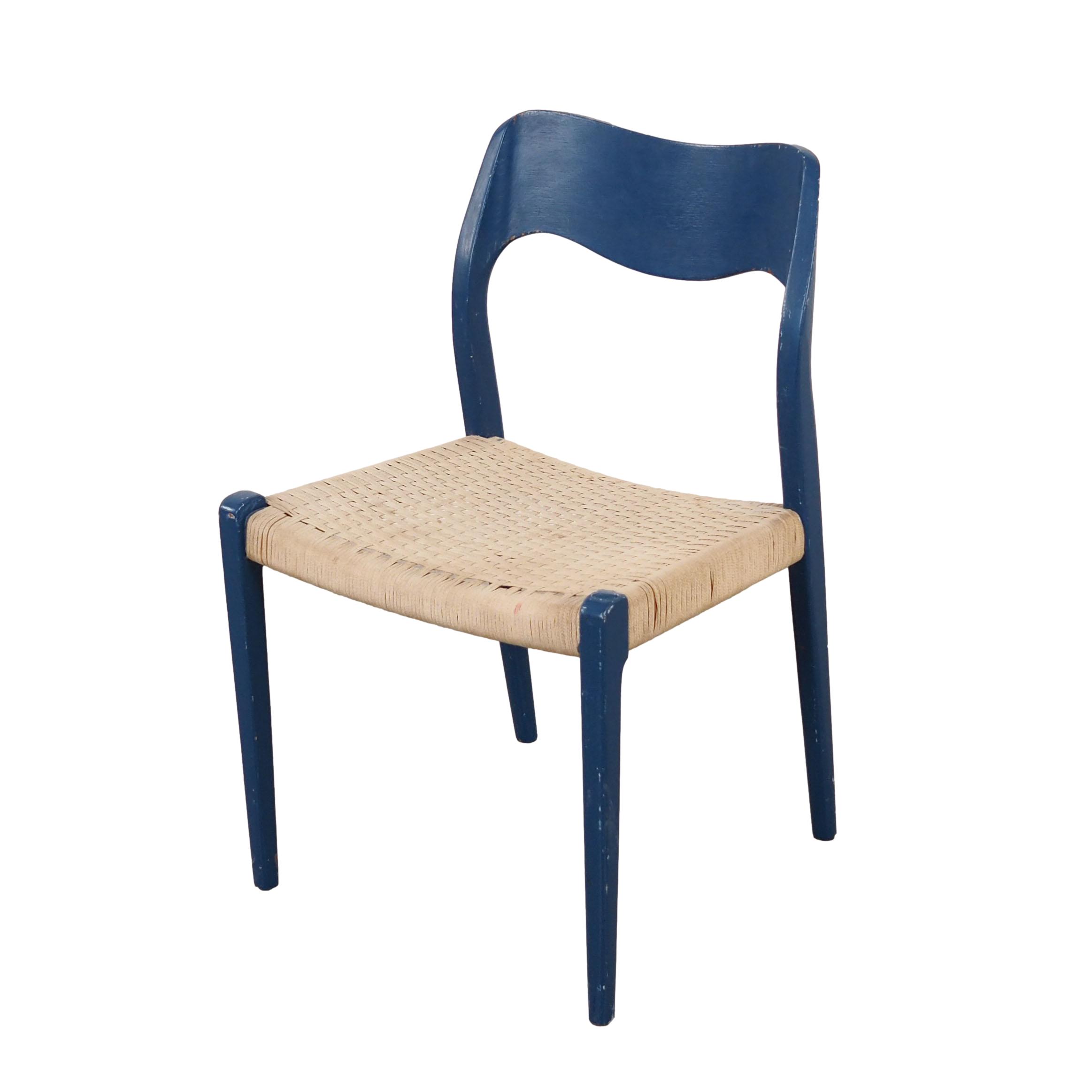 Chaise en teck bleue, design danois, années 1960, designer : Niels Otto Møller