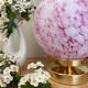Vintage pink and white glass globe table lamp