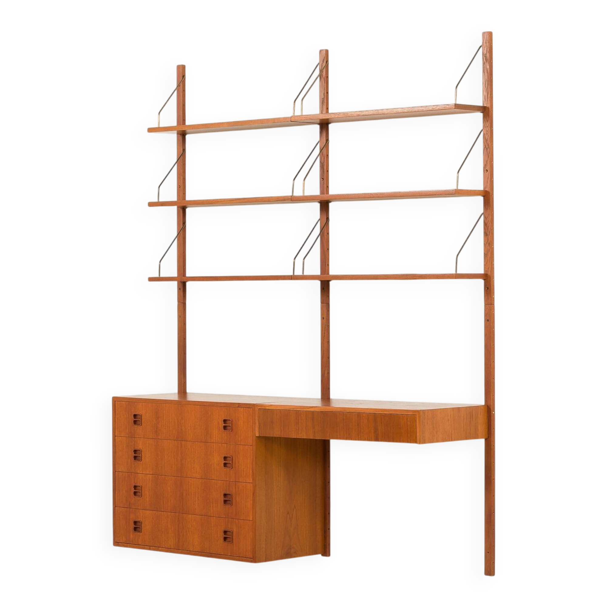 Un ensemble mural en teck scandinave avec un bureau, années 1970.