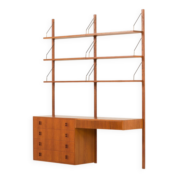 Un ensemble mural en teck scandinave avec un bureau, années 1970.