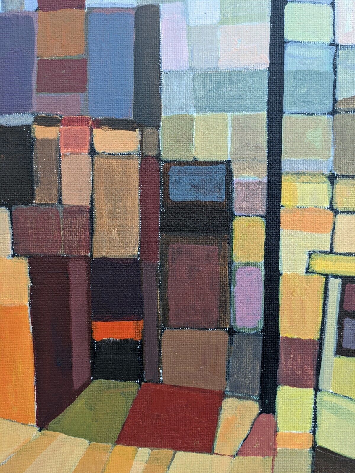 Mid-Century Modern "Cubist View" Vintage Cubist Oil Painting, Framed