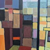 Mid-Century Modern "Cubist View" Vintage Cubist Oil Painting, Framed